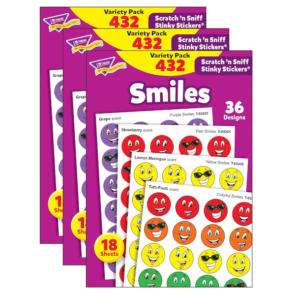 Trend Enterprises Smiles Stinky Stickers Variety Pack, 432 Per Pack, PK3 T83903 - main